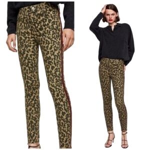 Zara Womens Leopard Print Premium Denim Mid Rise Slim Fit Skinny Jeans
